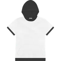StringKing Men's Pima Cotton Short Sleeve Hoodie 2C - Relaxed Fit, White Main, Black Accent, Front