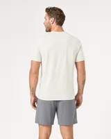 StringKing Men's Pima Jersey V-Neck Tee - Sharp Fit, Tofu, Full Back - Human Model - Top of head to Mid-thigh