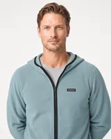 StringKing Men's Polartec Fleece Full Zip Hoodie with Pockets - Relaxed Fit, Slate, Collar Shoulder - Human Model
