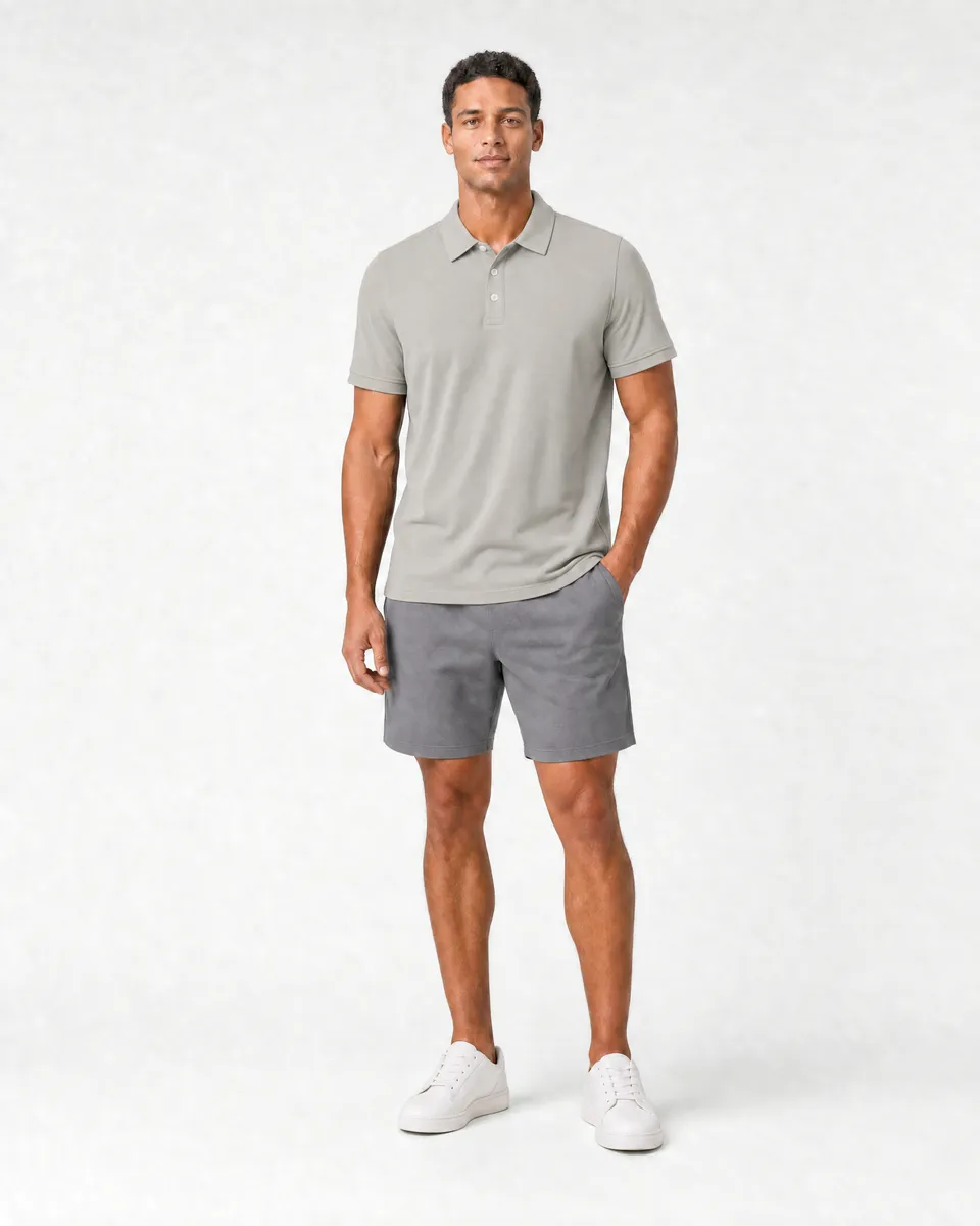 StringKing Men's Pima Terry Polo - Relaxed Fit, Moonstruck, Full Front - Human Model