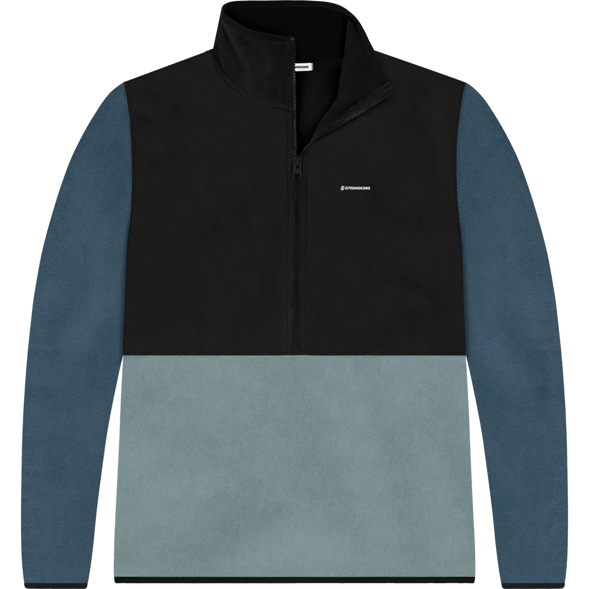 StringKing Men's Polartec Half Zip - Relaxed Fit, Meteorite Top, Slate Bottom, Indian Teal Sleeves, Black Trim, Front