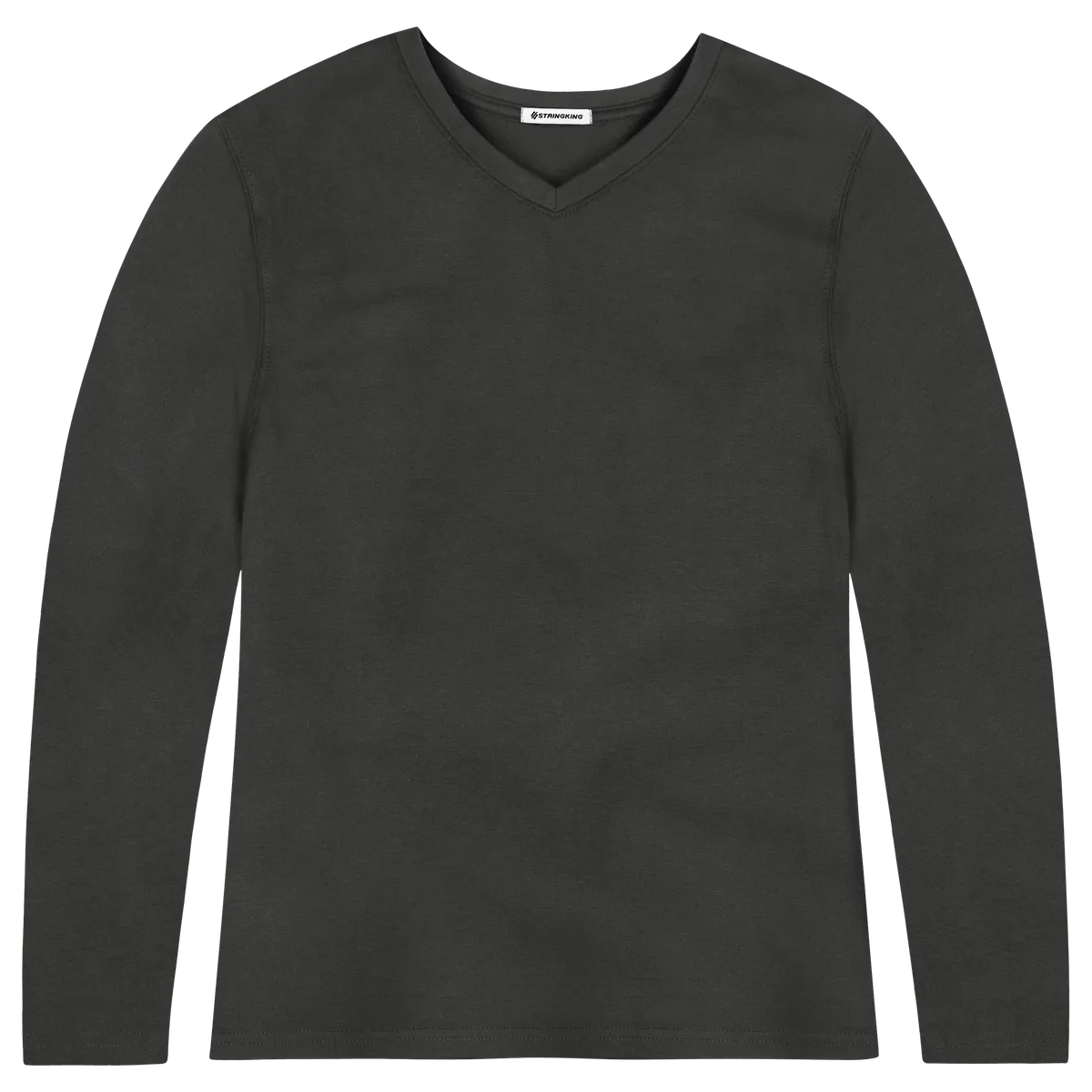 StringKing Women's Pima Cotton Long Sleeve V-Neck T-Shirt - Sharp Fit, Black, Front