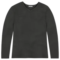 StringKing Women's Pima Cotton Long Sleeve V-Neck T-Shirt - Sharp Fit, Black, Front