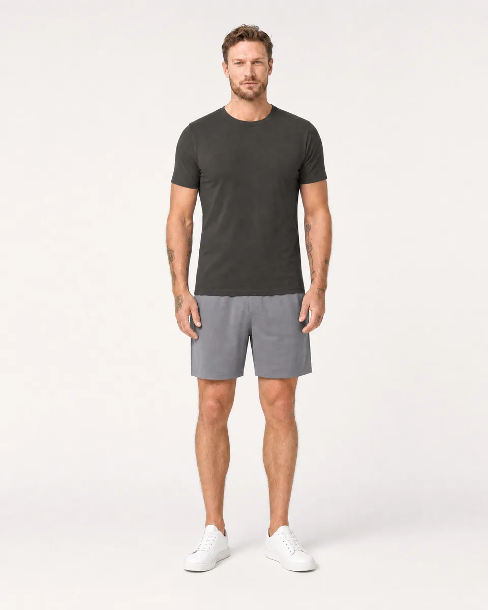 StringKing Men's Pima Terry Tee - Sharp Fit, Peat, Full Front - Human Model