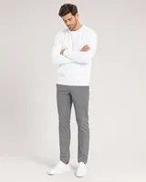 StringKing Men's Pima Terry Crew Sweatshirt - Sharp Fit, White, Full Front Angle - Human Model