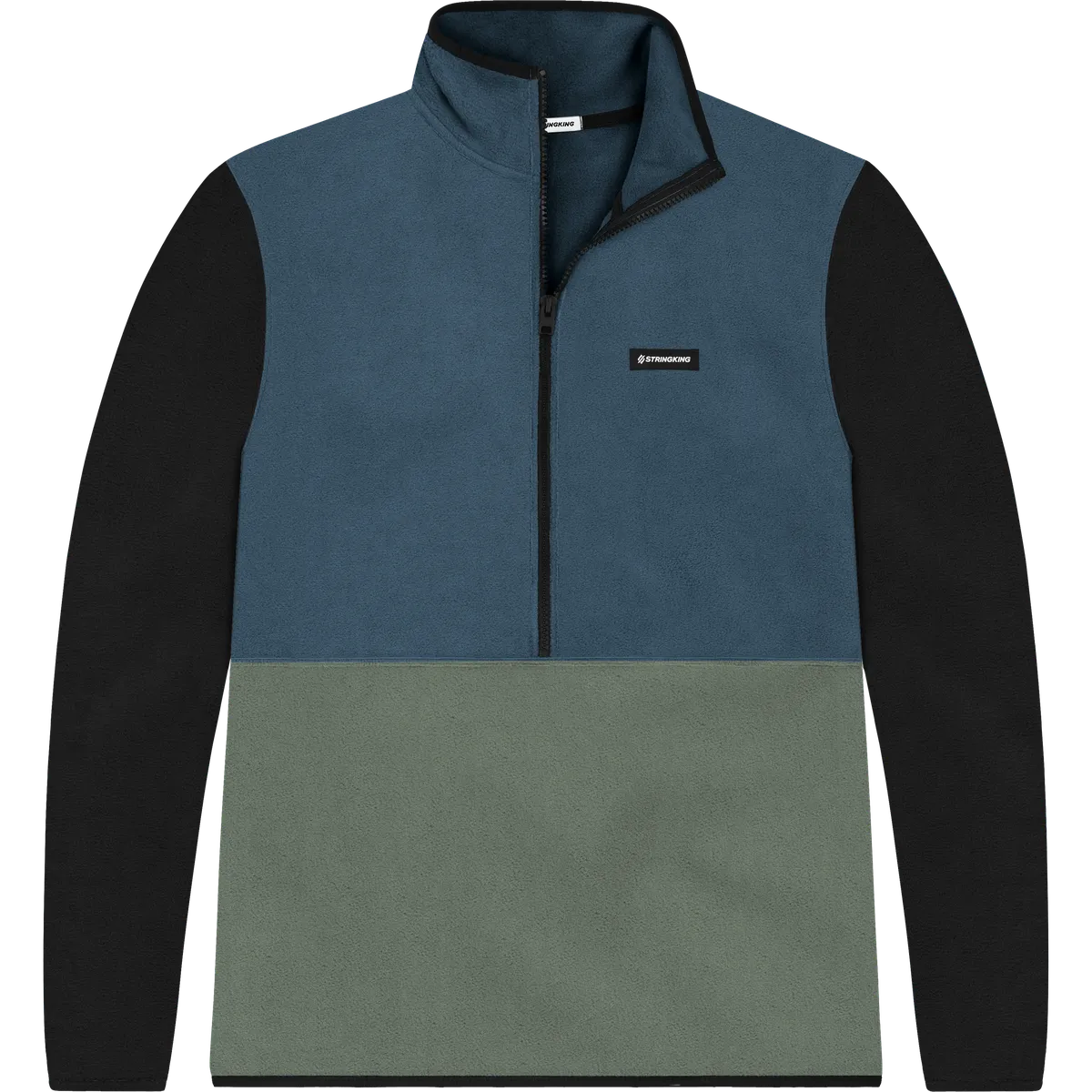 StringKing Men's Polartec Half Zip - Sharp Fit, Indian Teal Top, Avenue Green Bottom, Meteorite Sleeves, Black Trim, Front