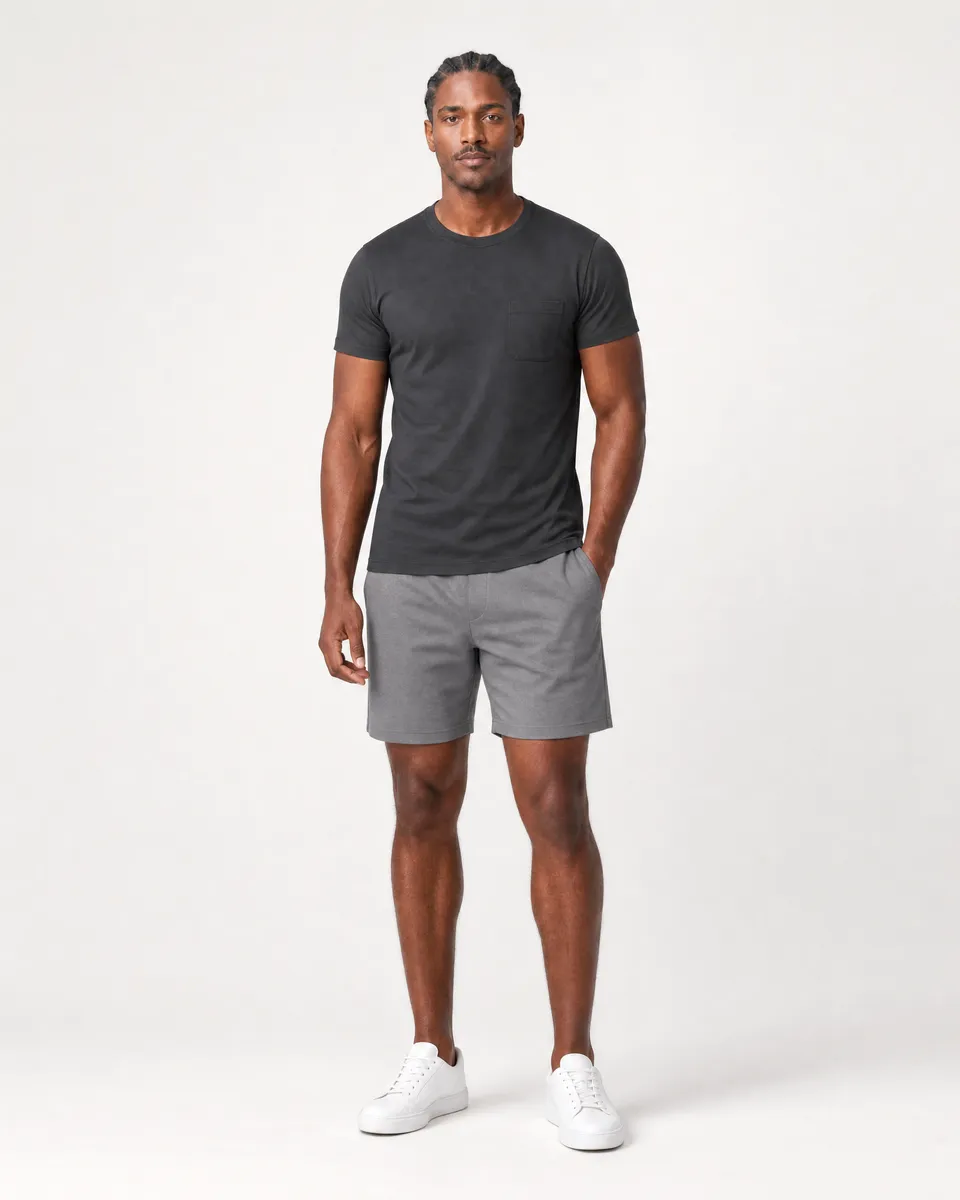 StringKing Men's Pima Jersey Pocket Tee - Sharp Fit, Black, Full Front - Human Model - Top of head to Knees