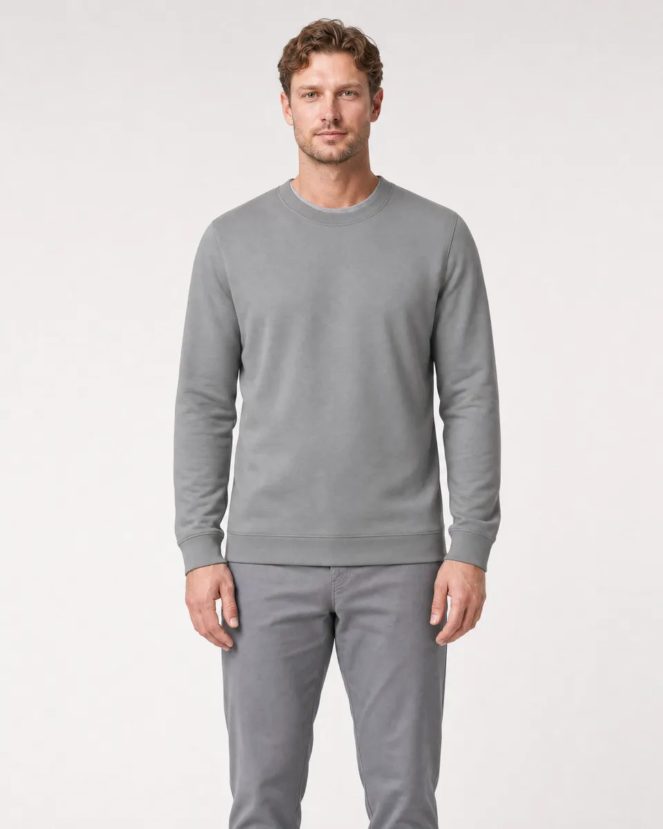 StringKing Men's StayWarm Sweater - Sharp Fit, Gray, Full Front - Human Model - Top of head to Knees