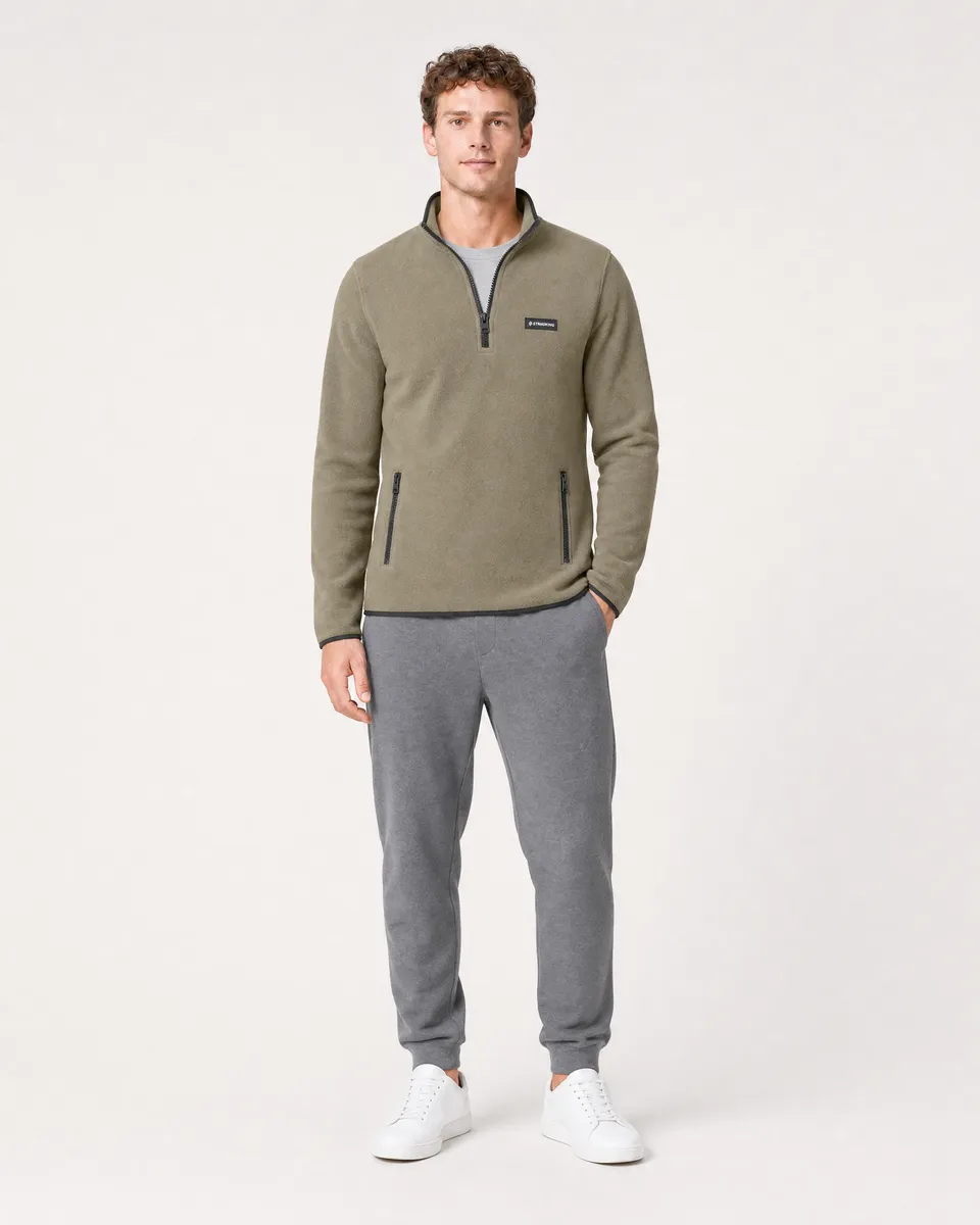 StringKing Men's Polartec Fleece Quarter Zip with Pockets - Sharp Fit, Mermaid, Full Front - Human Model - Top of head to Knees