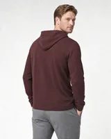 StringKing Men's Pima Jersey Hoodie - Relaxed Fit, New Maroon, Full Back - Human Model - Top of head to Mid-thigh