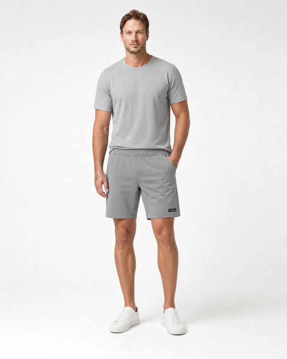 StringKing Men's StayWarm Shorts - Relaxed Fit, Gray, Full Front - Human Model