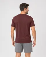 StringKing Men's Pima Jersey V-Neck Tee - Sharp Fit, New Maroon, Full Back - Human Model - Top of head to Mid-thigh