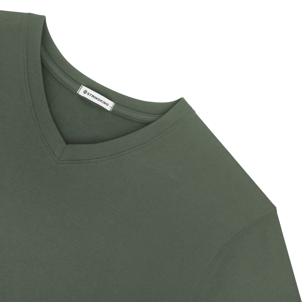 StringKing Women's Pima Terry V-Neck Tee - Relaxed Fit, Moss, Detail