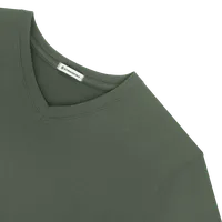 StringKing Women's Pima Terry V-Neck Tee - Relaxed Fit, Moss, Detail