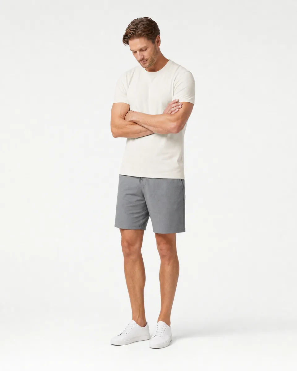 StringKing Men's Pima Jersey Tee - Sharp Fit, Tofu, Full Front Angle - Human Model