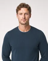 StringKing Men's Pima Terry Crew Sweatshirt - Sharp Fit, Navy, Collar Shoulder - Human Model