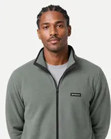 StringKing Men's Polartec Fleece Full Zip with Pockets - Sharp Fit, Avenue Green, Collar Shoulder - Human Model