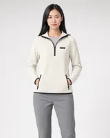 StringKing Women's Polartec Fleece Quarter Zip Hoodie with Pockets - Sharp Fit, Jet Stream, Full Front - Human Model - Top of head to Knees