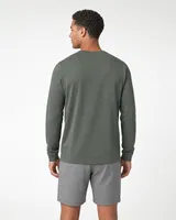 StringKing Men's Pima Terry Long Sleeve V-Neck Tee - Relaxed Fit, Moss, Full Back - Human Model - Top of head to Mid-thigh