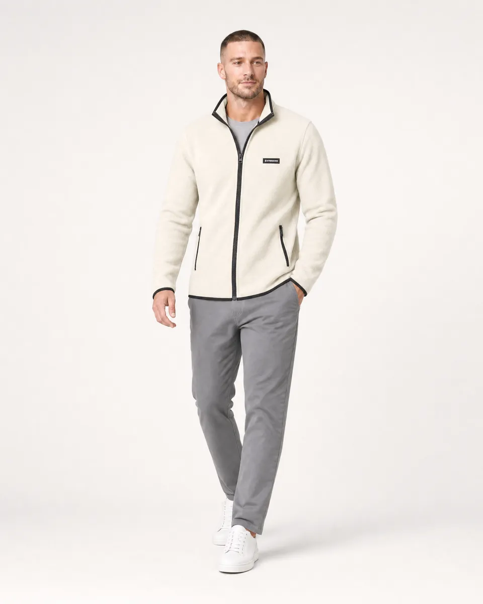 StringKing Men's Polartec Fleece Full Zip with Pockets - Sharp Fit, Jet Stream, Collar Shoulder - Human Model