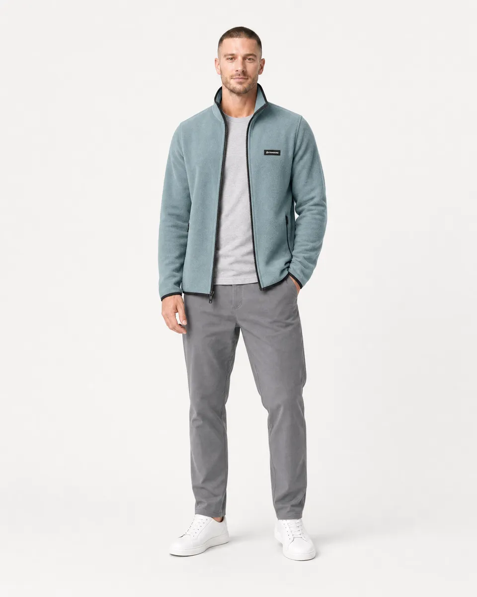 StringKing Men's Polartec Fleece Full Zip with Pockets - Relaxed Fit, Slate, Full Front - Human Model