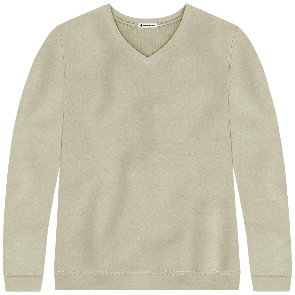 StringKing Women's Pima Cotton V-Neck Sweatshirt - Relaxed Fit, Khaki Green, Front