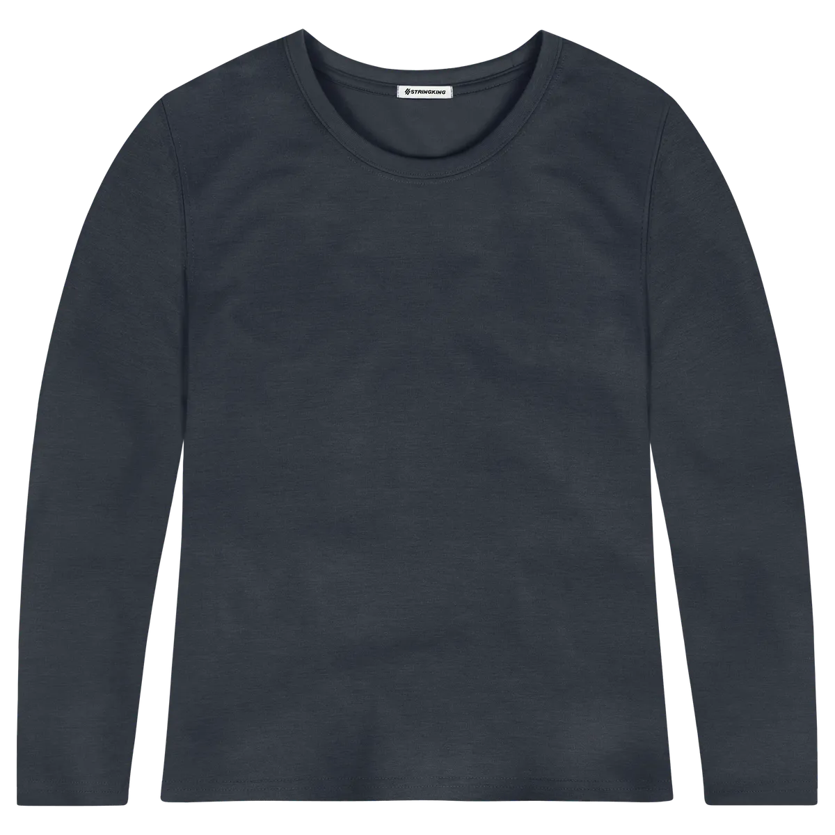StringKing Women's FlexStyle Long Sleeve Crewneck T-Shirt - Relaxed Fit, India Ink, Front