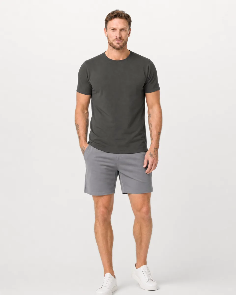 StringKing Men's Pima Terry Tee - Sharp Fit, Peat, Full Front - Human Model - Top of head to Knees