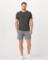 StringKing Men's Pima Terry Tee - Sharp Fit, Peat, Full Front - Human Model - Top of head to Knees