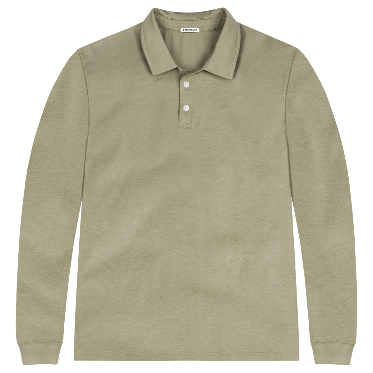 StringKing Men's Pima Cotton Long Sleeve Polo - Sharp Fit, Warm Khaki, Front