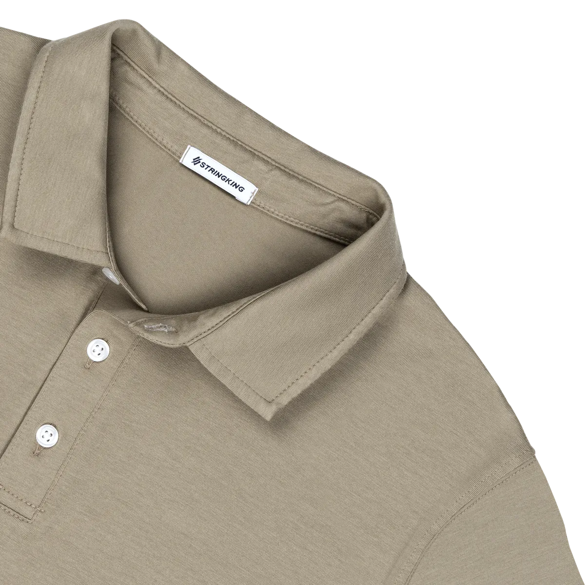 StringKing Men's Pima Cotton Short Sleeve Polo - Relaxed Fit, Warm Khaki, Detail