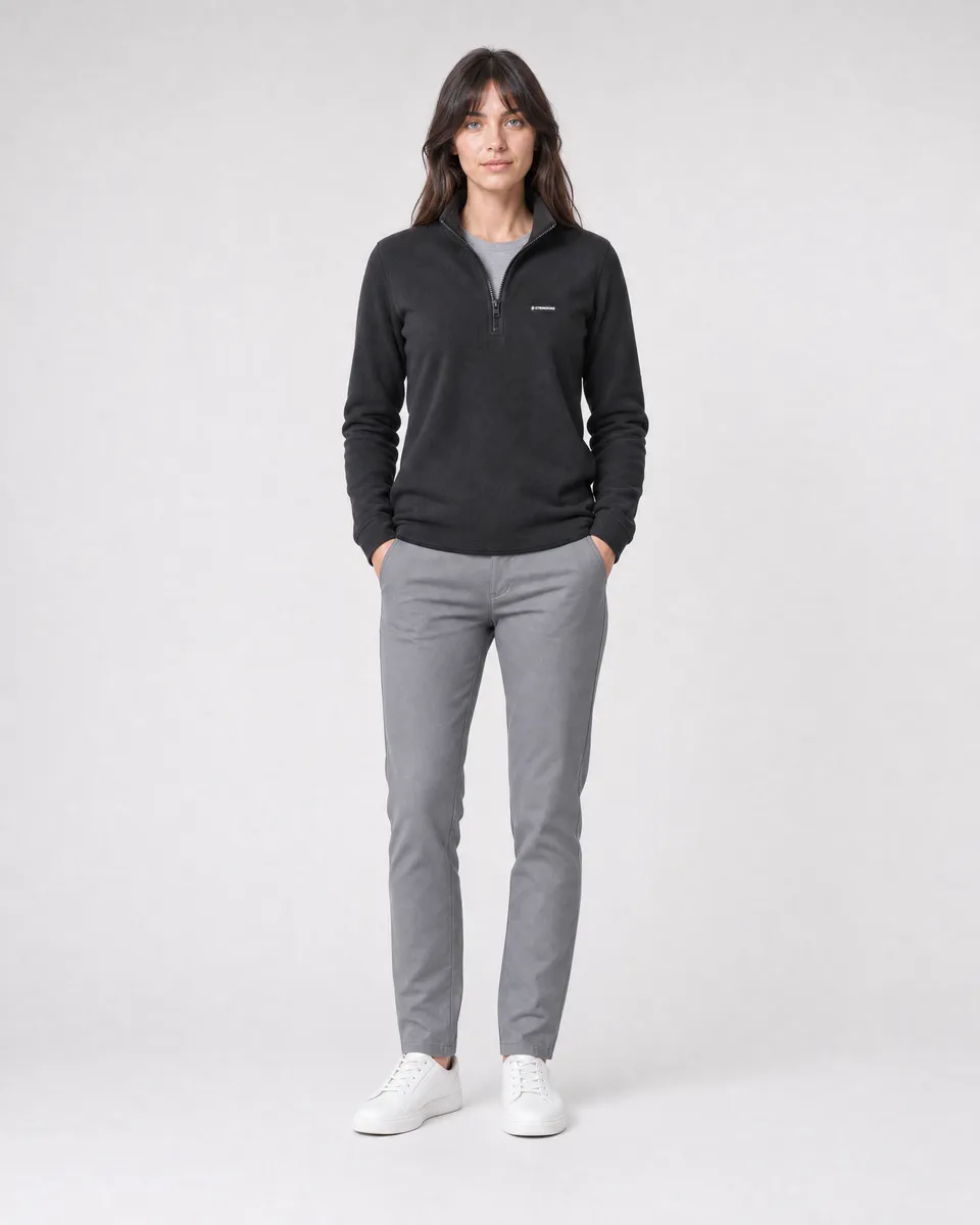 StringKing Women's Polartec Fleece Quarter Zip - Sharp Fit, Meteorite, Full Front - Human Model