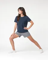 StringKing Women's Pima Jersey Tee - Relaxed Fit, Navy, Full Front Angle - Human Model