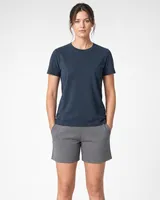 StringKing Women's Pima Terry Tee - Relaxed Fit, Navy, Full Front - Human Model - Top of head to Knees