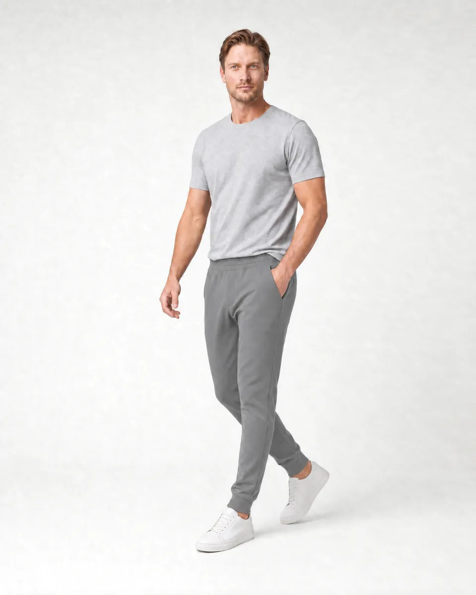 StringKing Men's Pima Terry Sweatpants - Sharp Fit, Frost Gray, Full Front Angle - Human Model