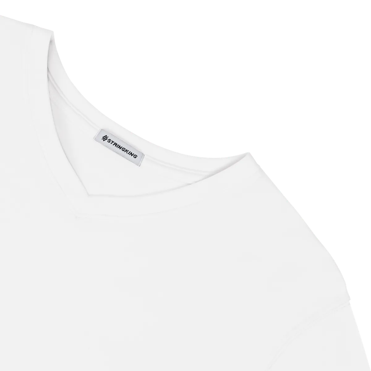 StringKing Men's Pima Cotton Short Sleeve V-Neck T-Shirt - Relaxed Fit, White, Detail