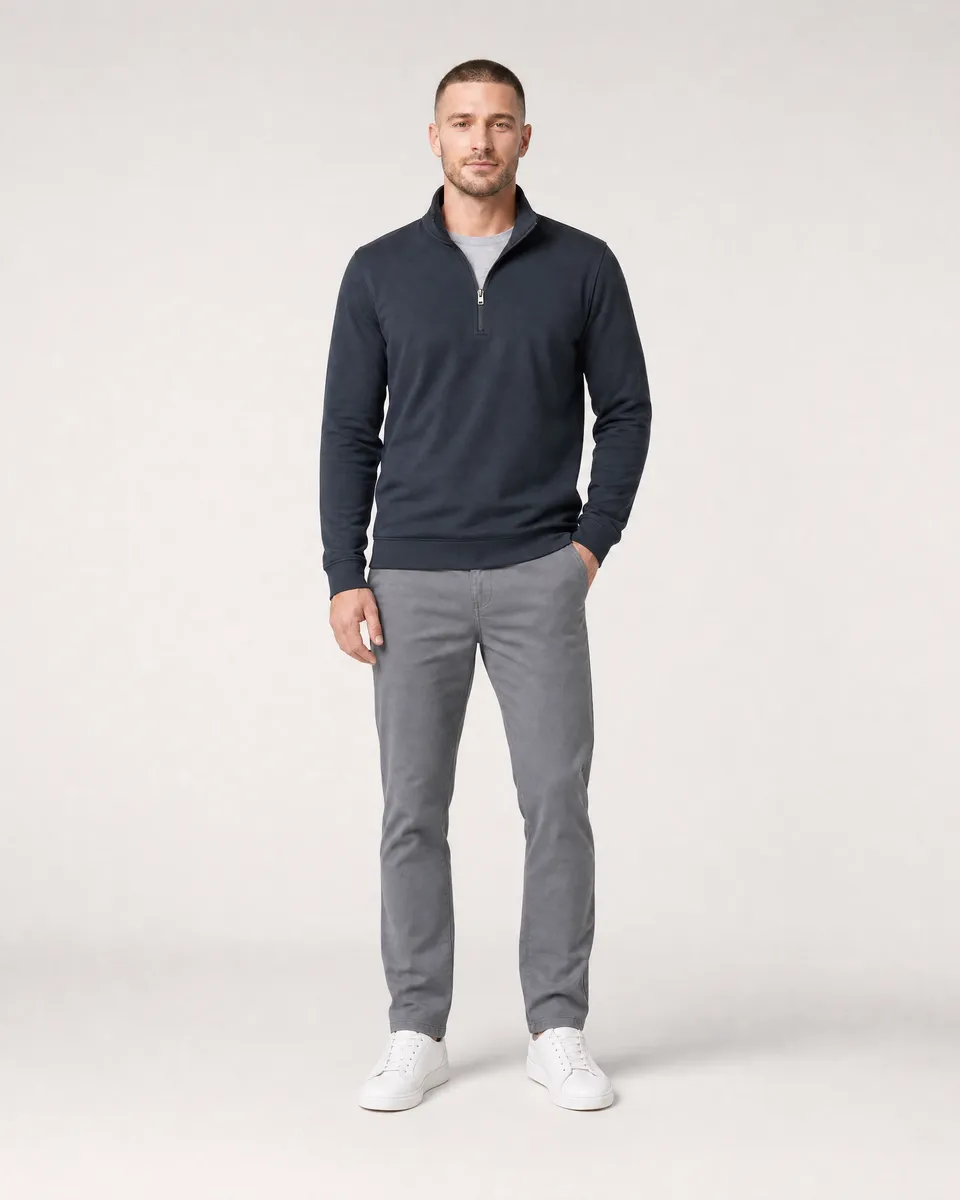 StringKing Men's Pima Terry Quarter Zip - Sharp Fit, Navy, Full Front - Human Model