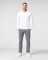 StringKing Men's Pima Jersey Hoodie - Sharp Fit, White, Full Front - Human Model