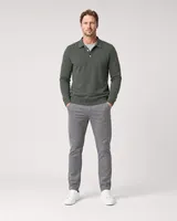 StringKing Men's Pima Terry Long Sleeve Polo - Sharp Fit, Moss, Full Front - Human Model