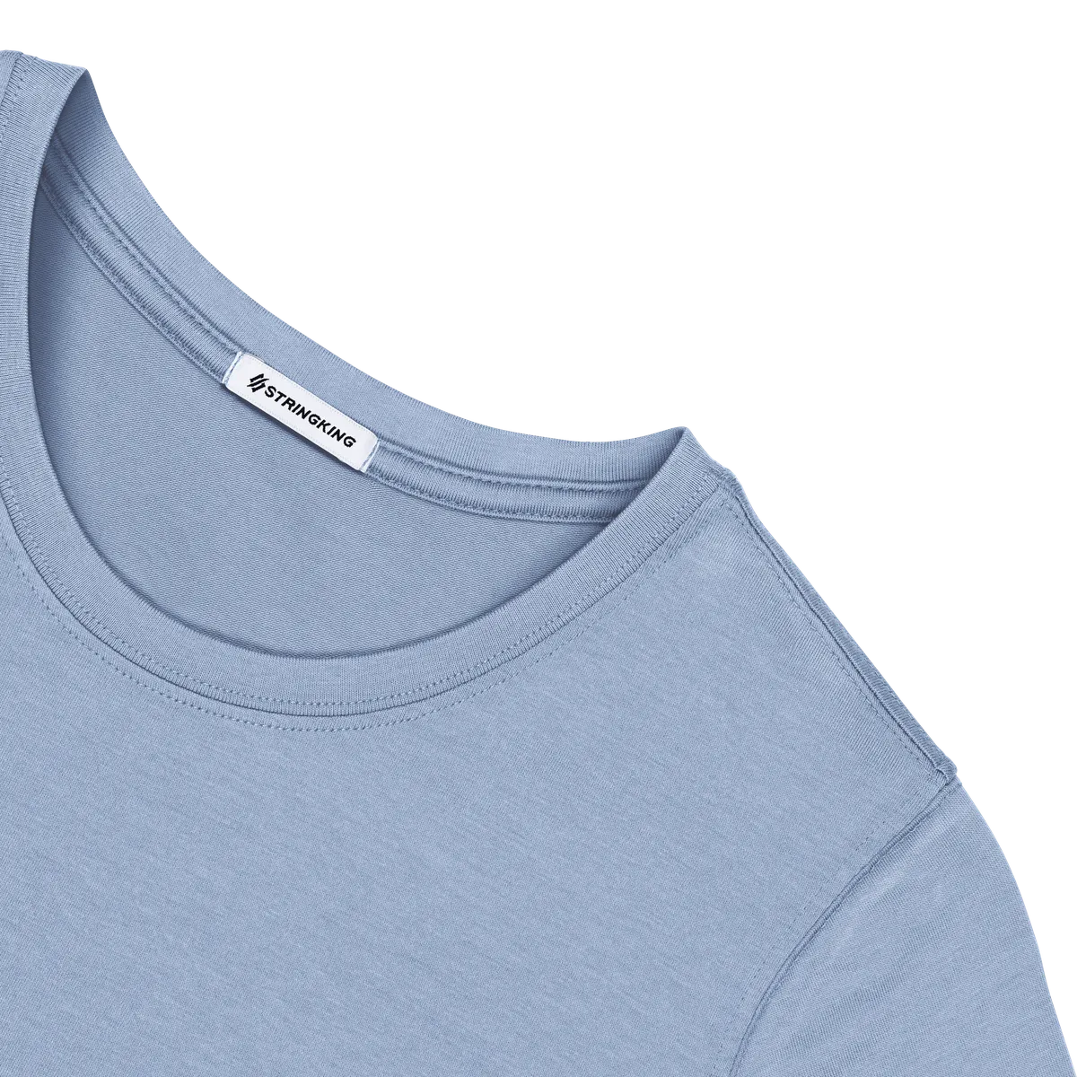 StringKing Women's Pima Cotton Short Sleeve Crewneck T-Shirt - Relaxed Fit, Slate Blue, Detail