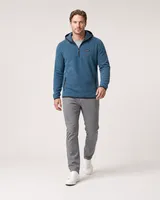 StringKing Men's Polartec Fleece Quarter Zip Hoodie with Pockets - Sharp Fit, Indian Teal, Full Front Angle - Human Model