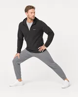 StringKing Men's Polartec Fleece Quarter Zip Hoodie with Pockets - Sharp Fit, Meteorite, Full Front Angle - Human Model