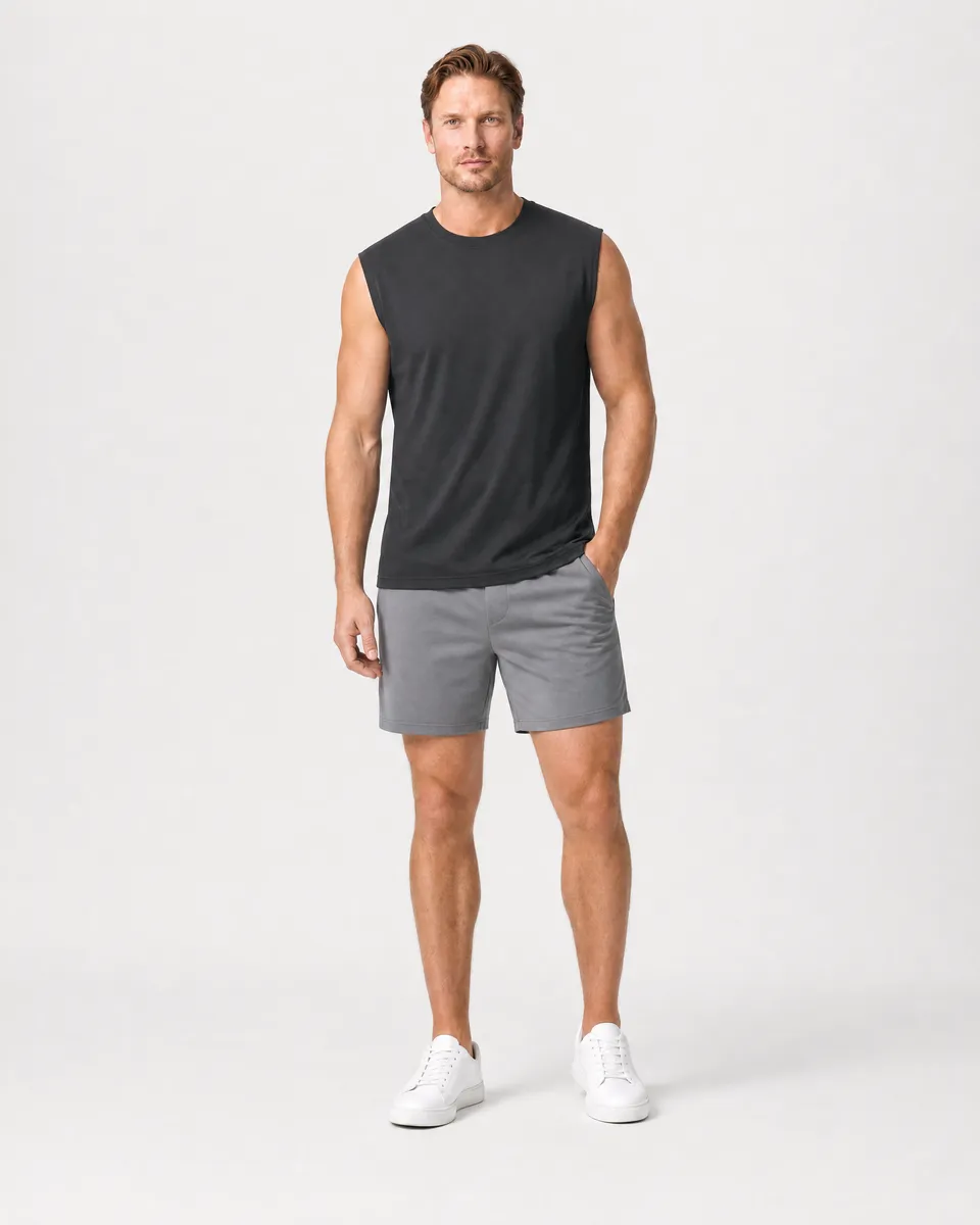 StringKing Men's StayWarm Tank Top - Sharp Fit, Black, Full Front - Human Model