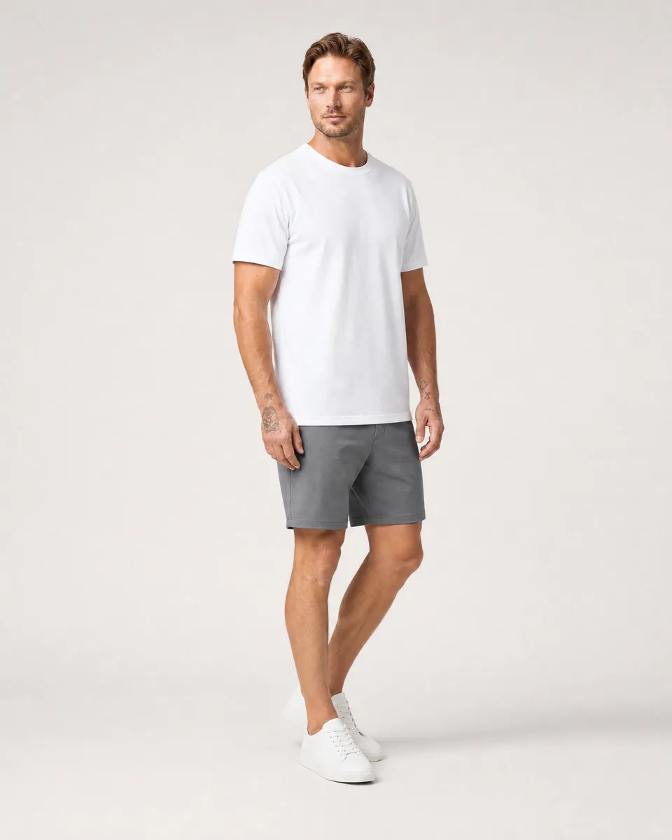 StringKing Men's Pima Terry Tee - Relaxed Fit, White, Full Front Angle - Human Model