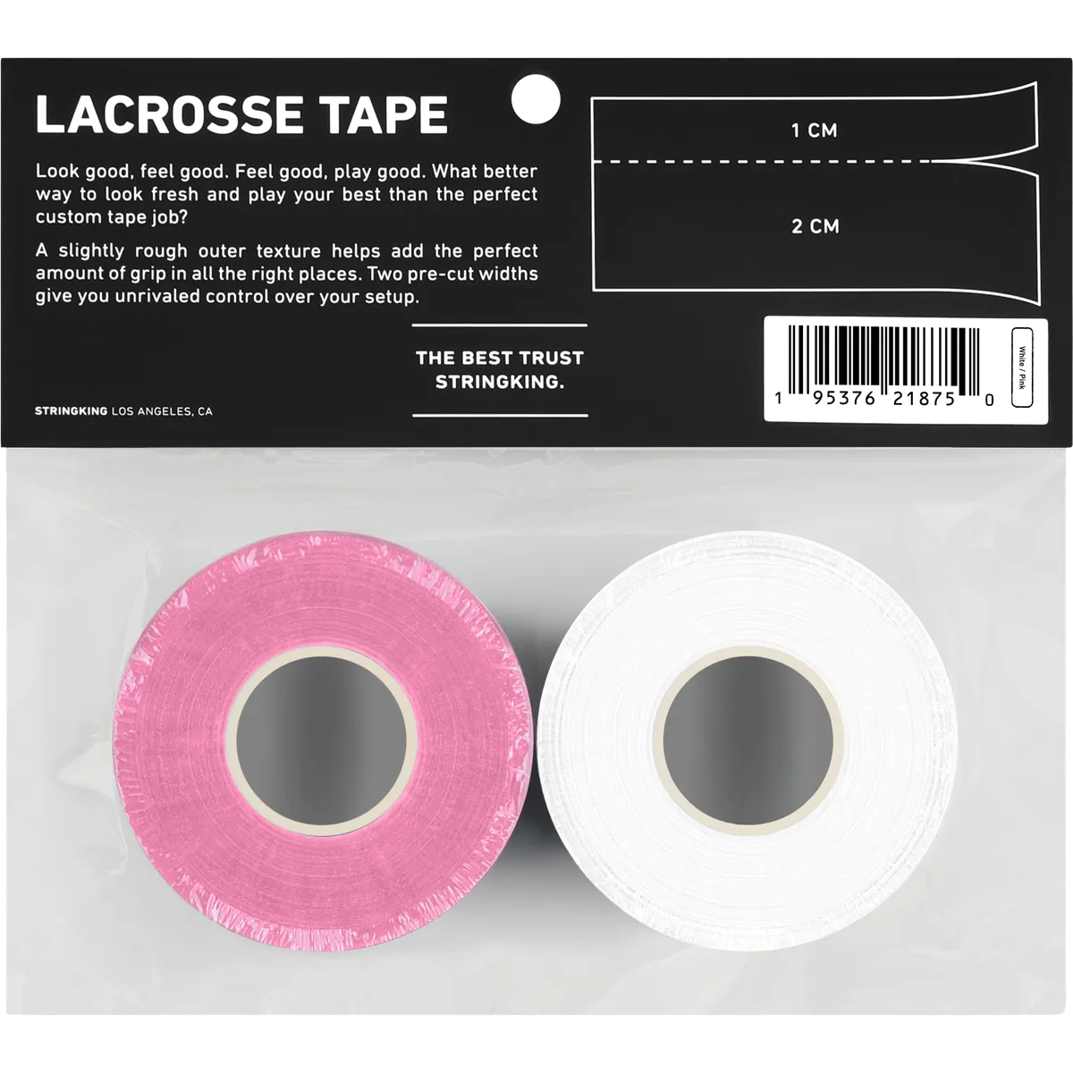 StringKing Lacrosse Tape - 2-Pack, White / Pink, Packaged, Back