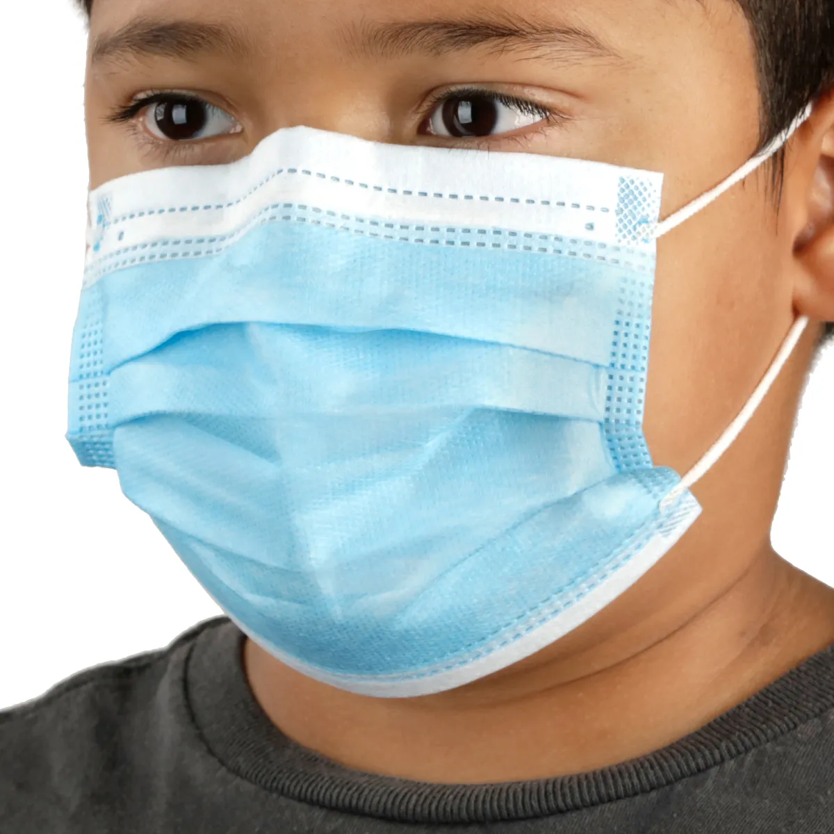 Youth 3-Layer Disposable Kids PPE Face Mask Boy Wearing