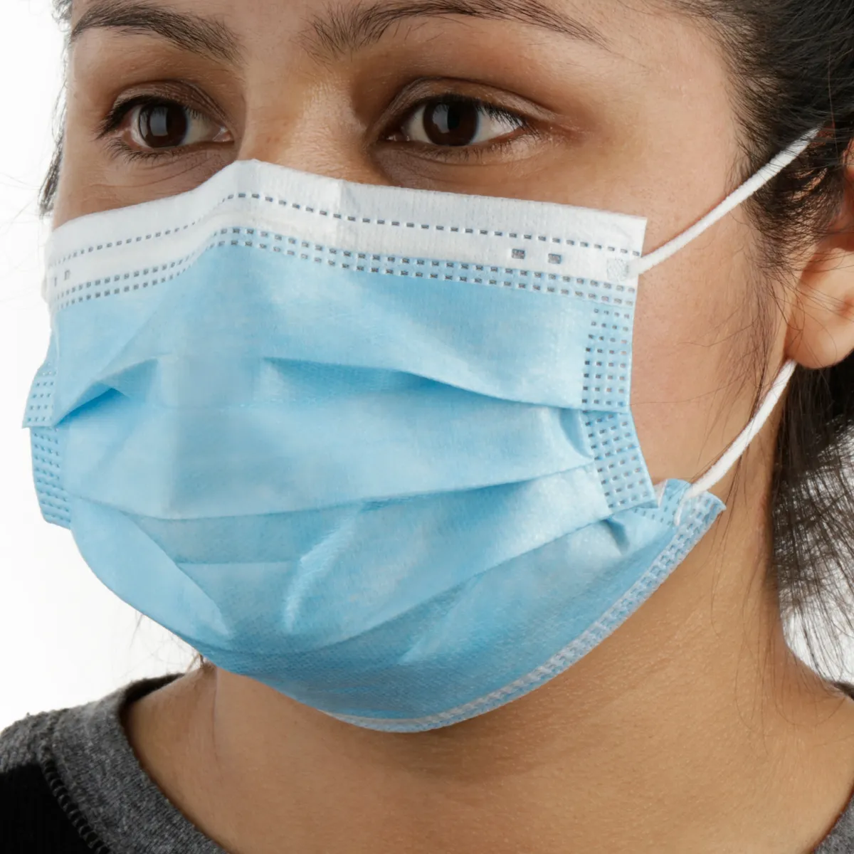 Disposable Surgical Mask Level 3 PPE Blue Female Wearing