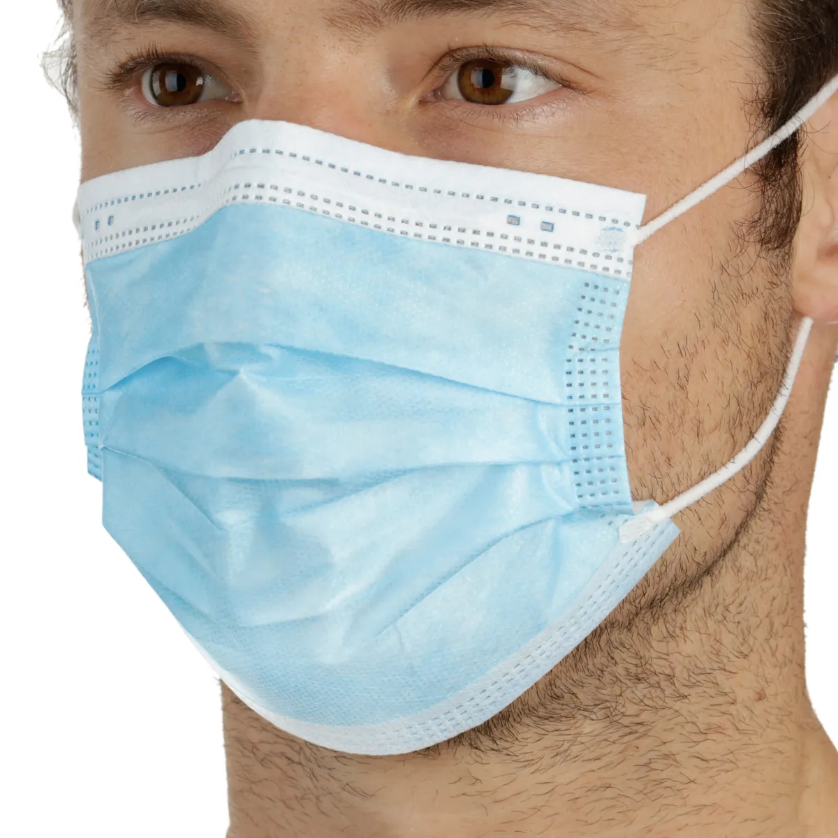 Disposable Surgical Mask Level 3 PPE Blue Male Wearing