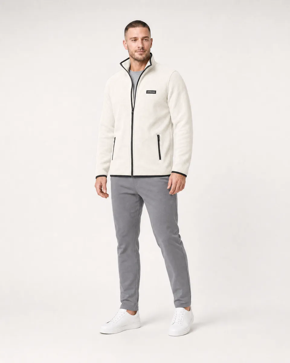 StringKing Men's Polartec Fleece Full Zip with Pockets - Sharp Fit, Jet Stream, Full Front Angle - Human Model