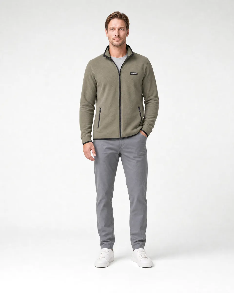 StringKing Men's Polartec Fleece Full Zip with Pockets - Sharp Fit, Mermaid, Full Front - Human Model